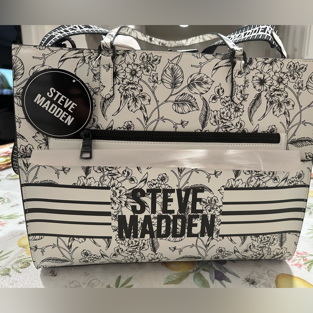 Steve Madden Black and White Floral Travel Bag